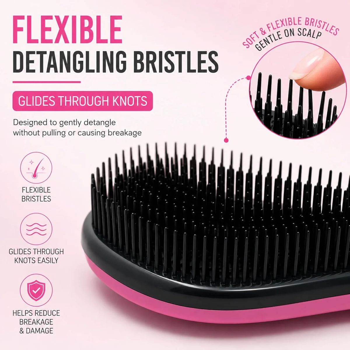 G.B.S Wave Detangling 3-in-1 Hair Brush Set (Pink)
