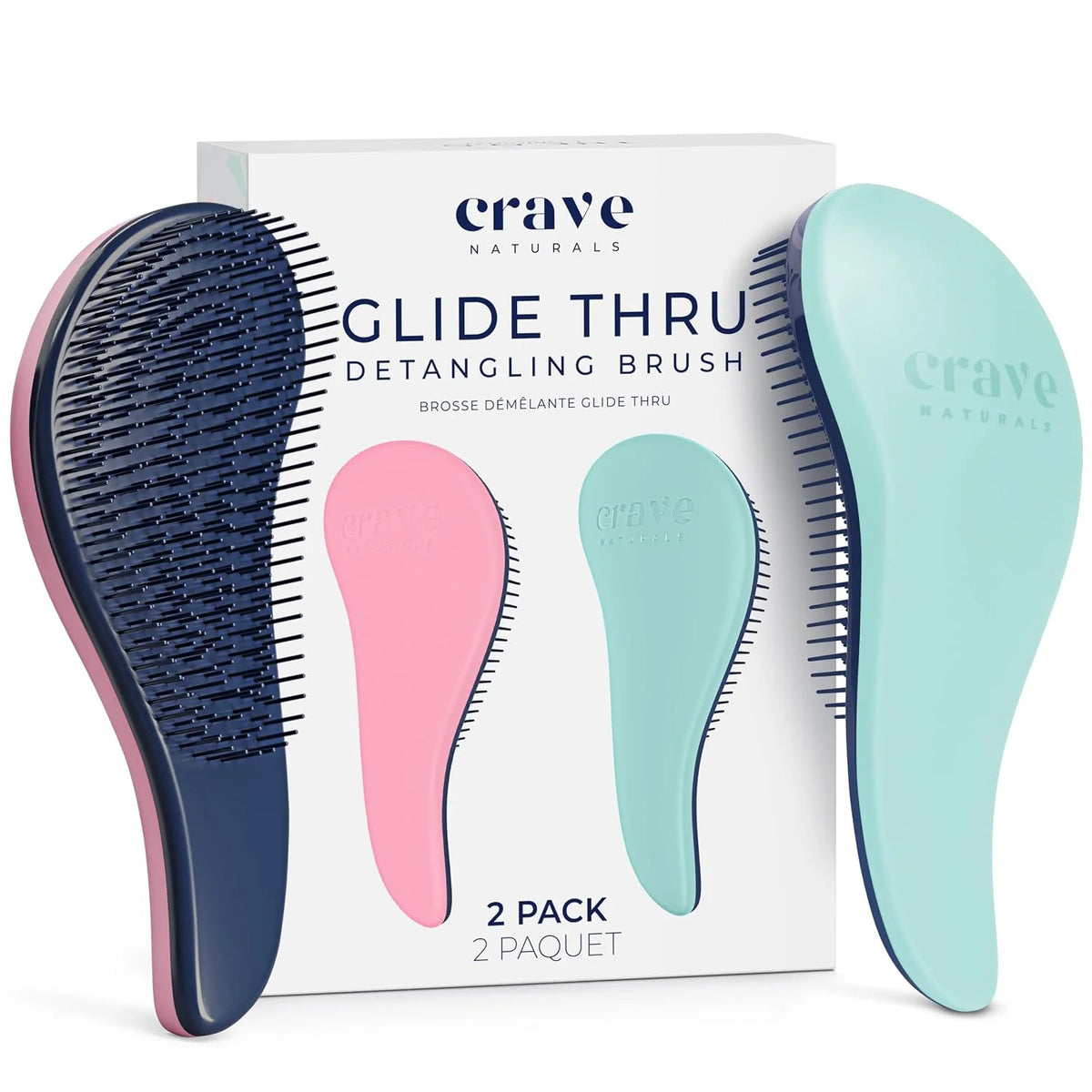 Crave Naturals Biggie Glide Thru Hair Brush - Detangler Brush for Curly, Straight, Wet or Dry Hair - Gentle Detangling Brushes for Adults, Kids, Toddlers - Hair Accessories for Women, 8.4x3.4" - Black