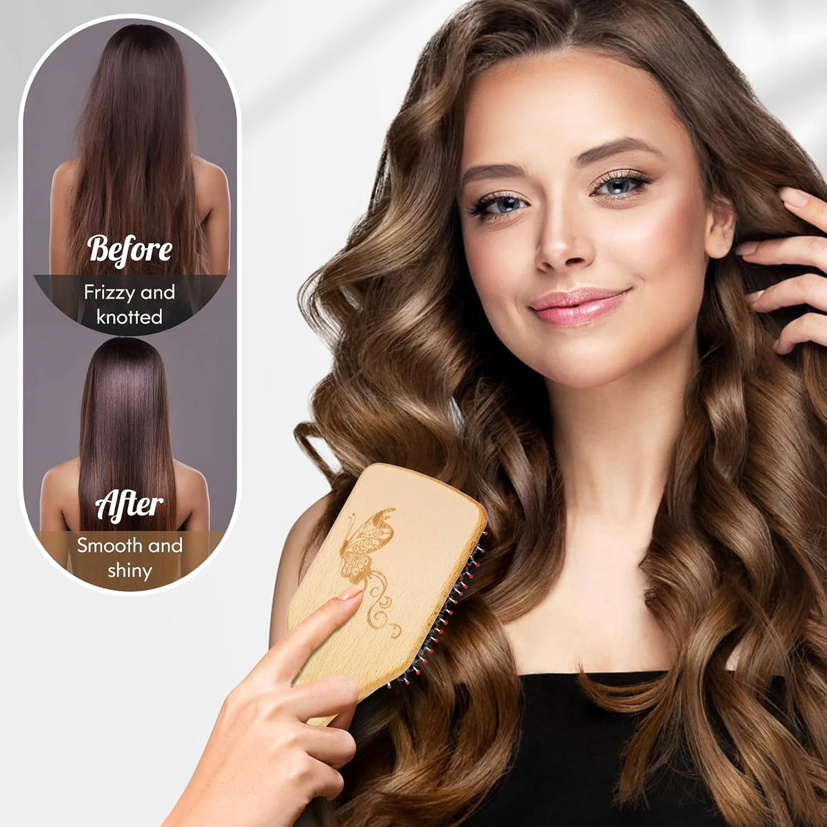 URTHEONE Hair Brush,Boar Bristle Hair Brushes and Styling Comb Set for Women Men Kids, Best Natural Wooden Paddle Hairbrush for Wet or Dry Hair Detangling Smoothing Massaging