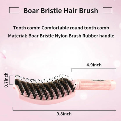 2 Pack Detangling Brush Getting Knots Out without Pain Adds Shine and Makes Hair Smooth,Detangler Boar Bristle Hair Brush for Adult & Kids Wet or Dry Hair(Green&Pink)