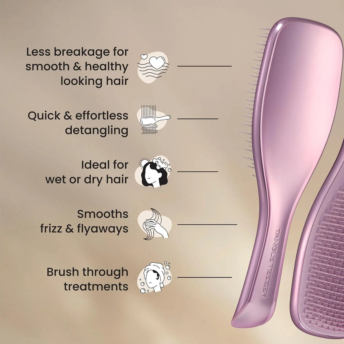 Tangle Teezer Chrome Detangler Mini Hair Brush, Straight to Curly, Pink