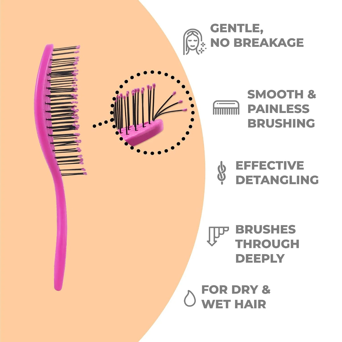 Ninabella Detangler Brush - No Tangle Hair Brush for Women, Fine, Thick and Long Hair - Hairbrush for Wet and Dry Hair, Gentle on the Scalp - Light Blue