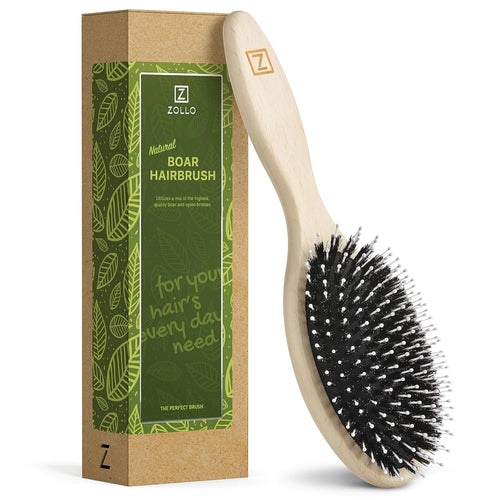 Natural Boar Bristle Hair Brush for Women, Men, Kids; Dry and Wet Detangling Hair Brush Gently Enhances Shine, Smooths Frizz and Prevents Breakage in Fine and Straight, Thick and Curly Hair (oval)