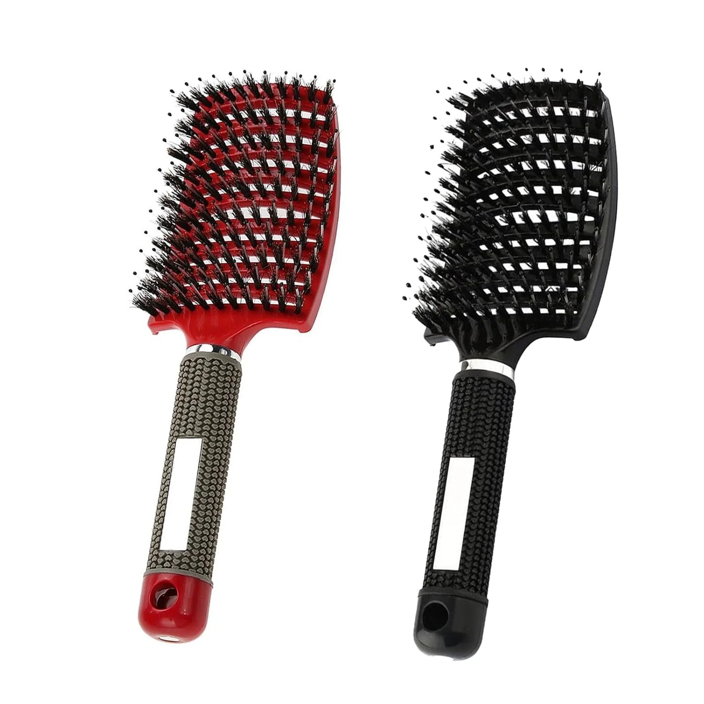2 PACK Boar Bristle Hair Brush No Pull Curved Vented Hair Brushes Detangler Brush Fast Blow Drying Hair Brush for Kids Men Women Wet Dry Long Thin Thick Curly Tangled Hair (pink+green)